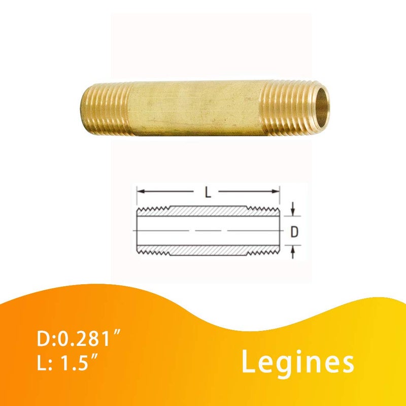 Legines Brass Pipe Fitting Long Nipple, 1/8" NPT Male x 1/8" NPT Male Extender Straight Connector, 1-1/2"Length 1200psi (Pack of 5) - Image 4